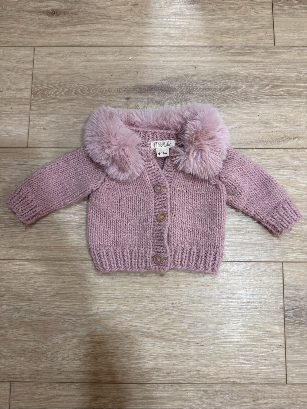 Toddler girls Pink Faux-Fur Collar Knit Cardigan
